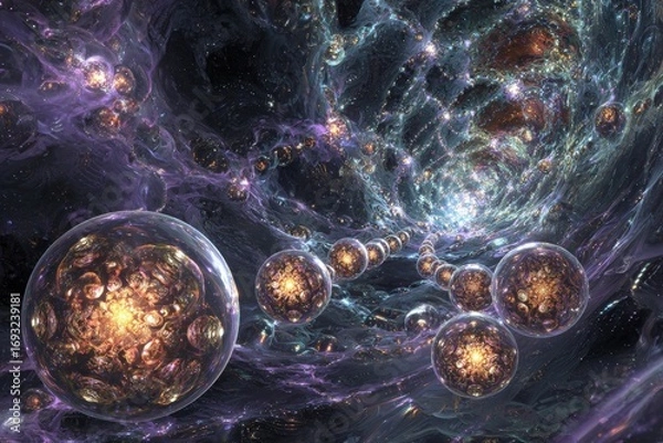 Obraz Colorful Abstract Cosmic Spheres In Nebula