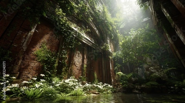 Obraz Overgrown Ruined Temple In Lush Jungle