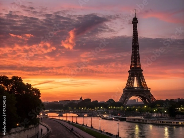 Fototapeta eiffel tower at sunset