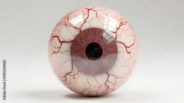 Fototapeta Single creepy eyeball with veins, floating, isolated, PNG style