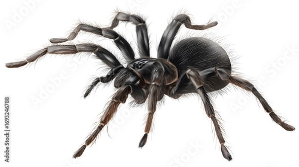 Fototapeta Black widow spider, hairy and shiny, horror detail, single object, isolated PNG cutout
