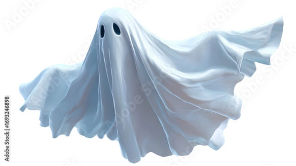 Fototapeta Cute floating ghost with sheet-like body, isolated, PNG style