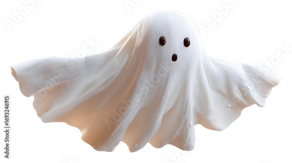 Fototapeta Cute floating ghost with sheet-like body, isolated, PNG style