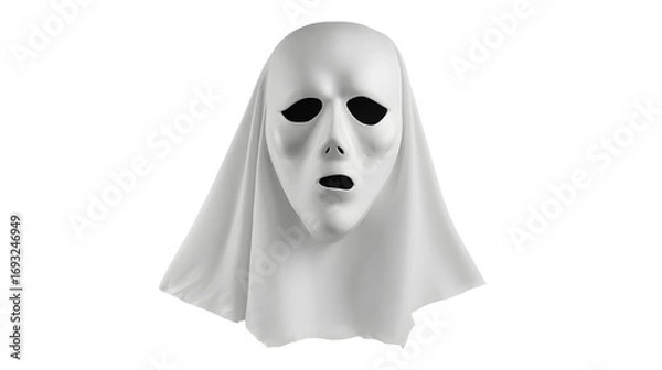 Fototapeta Spooky white ghost mask, simple and scary, isolated, PNG style