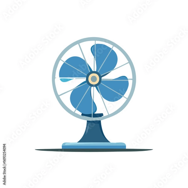Obraz Illustration of a Small Blue Electric Fan with a Round Metal Frame on White