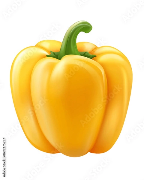 Obraz Isolated yellow bell pepper featuring a vibrant color and fresh green stem on transparent background. It is a single food photography with shiny highlights, PNG