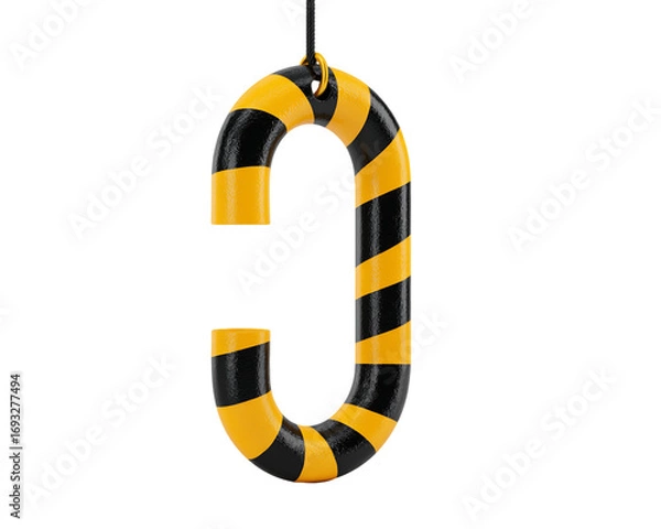 Obraz Festive black and yellow striped candy cane ornament hanging, perfect for holiday designs, with a clean transparent background, PNG