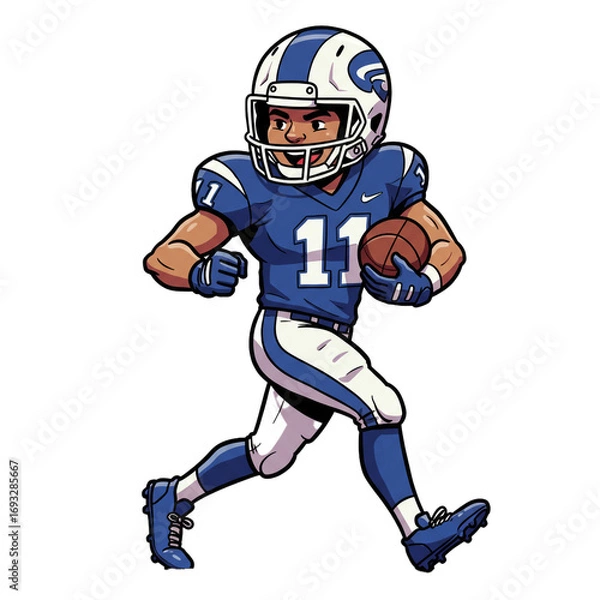 Fototapeta An illustration depicts an athlete in a team uniform, running with a ball, showcasing dynamic movement and determination on a plain background, ready for action.