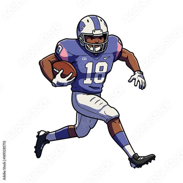 Fototapeta An illustration depicts an athlete in a team uniform running with a ball, showcasing dynamic movement and the spirit of competition on the field during a game.