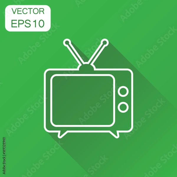 Fototapeta Tv icon. Business concept television pictogram. Vector illustration on green background with long shadow.