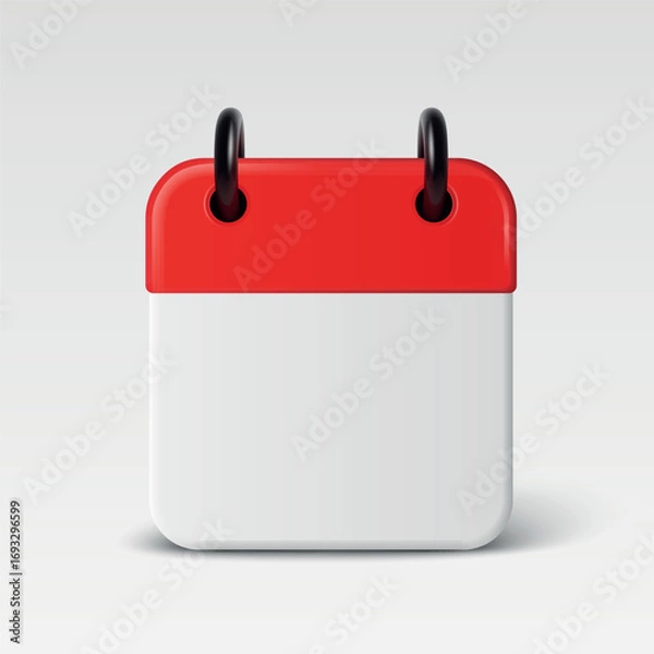 Fototapeta Vector 3d Realistic Square Red and White Calendar Icon. Calendar with Red Top and Blank Page, Isolated. Date Symbol for Schedule Design, Planner, Event Reminder, Planning Concept. Front View
