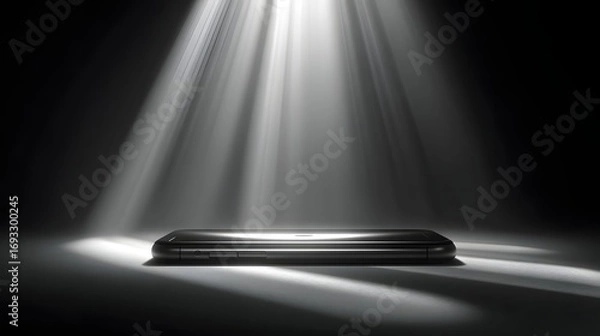Fototapeta A sophisticated smartphone is highlighted by dramatic spotlights in a minimalist presentation.