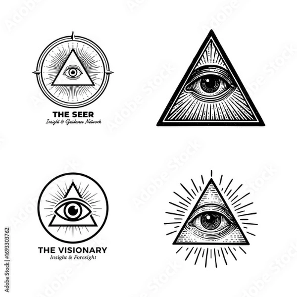 Fototapeta All Seeing Eye Symbol Set, Occult Conspiracy Design Elements