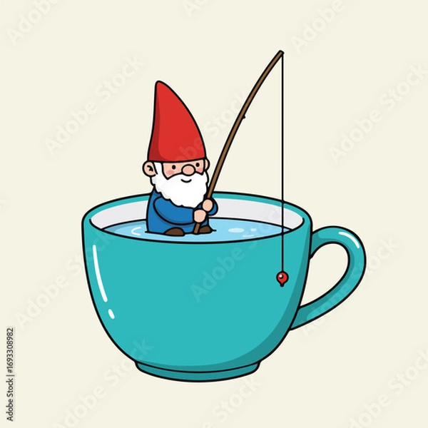 Obraz Tiny gnome fishing in a teacup