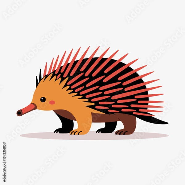 Fototapeta An eye-catching and stylized echidna depicted walking confidently, showcasing its unique features and spiky fur in a fun and imaginative way, ideal for designs.