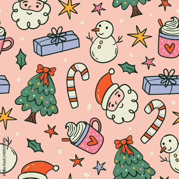 Obraz Cute Christmas Pattern Santa Claus Background