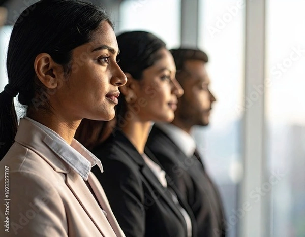 Fototapeta Confident Businesspeople Looking Out Window, Natural Light