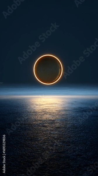 Obraz Majestic circular glow appearing over calm ocean waters at twilight