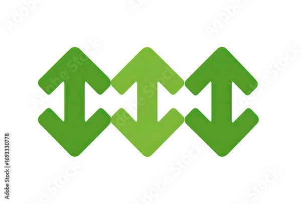 Fototapeta Three repeating green arrows, pointing up and down, creating a pattern