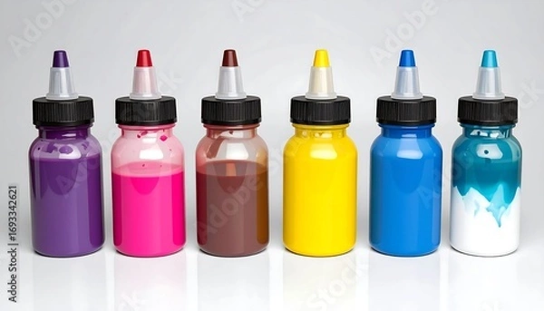 Fototapeta Colorful paint bottles in a row