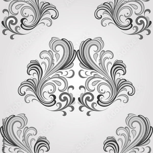 Fototapeta Seamless vintage floral pattern in baroque style. Element for design. Vector illustration.