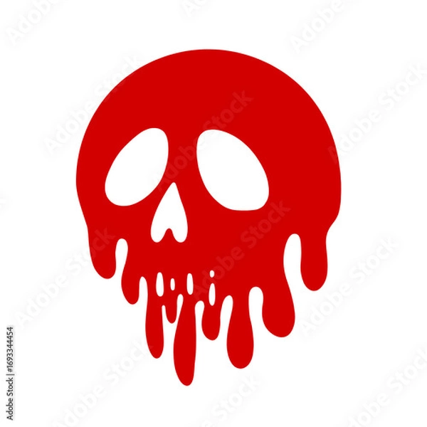 Fototapeta a red skull melting with dripping liquid. Halloween element. Skull design for print, sticker, textile. Red, monster, ghost, character, zombie, spooky, scary