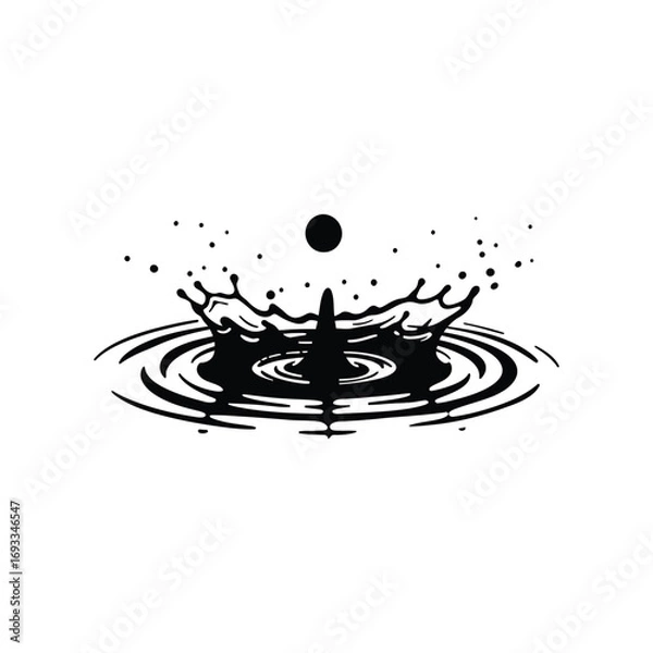 Fototapeta Water drop splash ripple effect black and white vector illustration graphic design