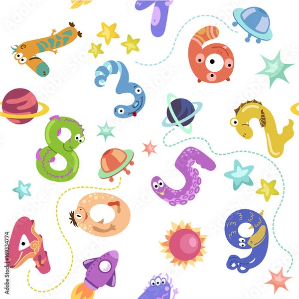 Fototapeta Numbers like monster seamless pattern
