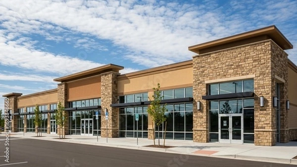 Obraz Modern retail storefront with stone accents and large windows