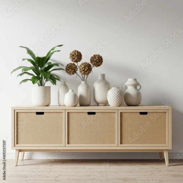 Fototapeta Minimalist Console Table with Plants