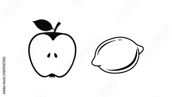 Fototapeta Apple and lemon vector illustration for healthy food concept and diet plan design