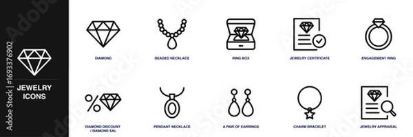 Fototapeta Jewelry Line Icon Set