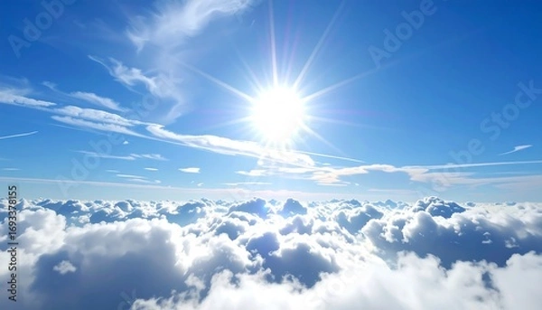 Fototapeta High-altitude view of a vibrant blue sky and fluffy white clouds