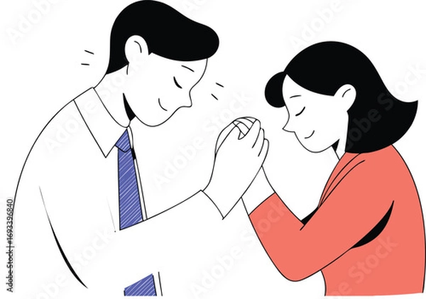 Fototapeta Man and woman holding hands in a bus vector illustration scalable eps icon people together white background