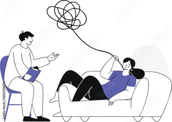 Fototapeta Therapy session vector illustration showing mental health support and emotional processing white background