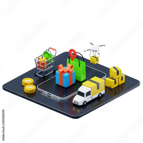 Obraz 3d isometric delivery online shopping concept
