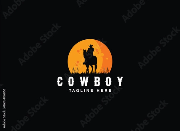 Fototapeta A Cowboy Rodeo Ride a Bucking Bronco Horse for Classic Vintage Western Country Wild West Logo Design