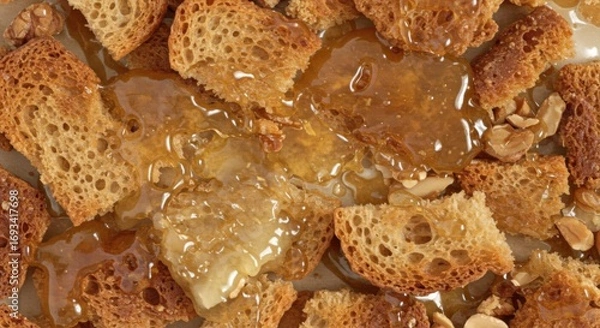 Fototapeta Golden Brown Honey Toasted Bread with Nuts