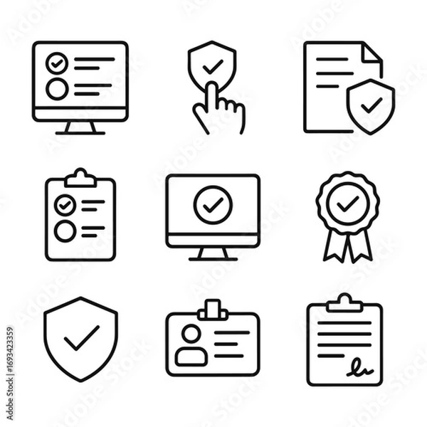 Fototapeta Regulatory compliance icons vector collection. Outline symbols. Line design