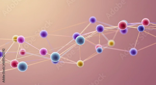 Fototapeta Colorful Spheres Connected with Thin Lines Against Soft Gradient Background