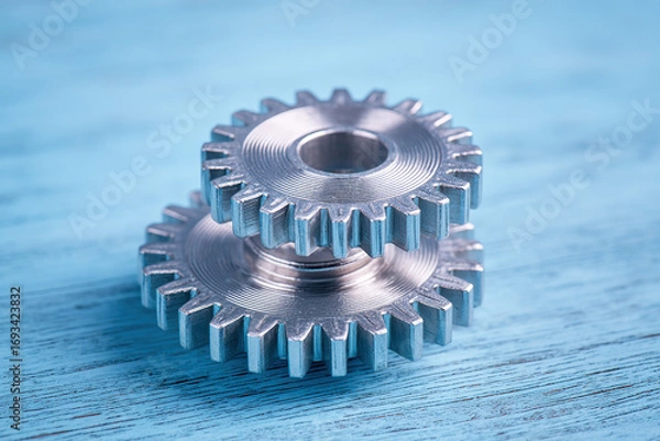 Fototapeta A detailed composition of metallic mechanical gears symbolizing business automation.