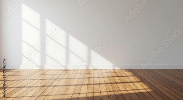 Fototapeta Sunlight streaming through window onto empty room floor and wall