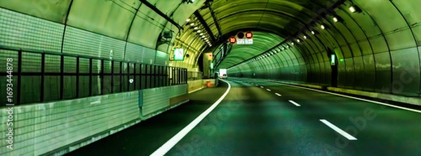 Fototapeta 高速道路 トンネルを走るドライブ