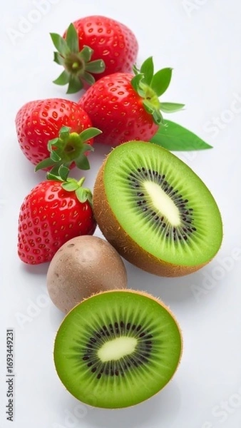 Fototapeta Fresh red strawberries and kiwi