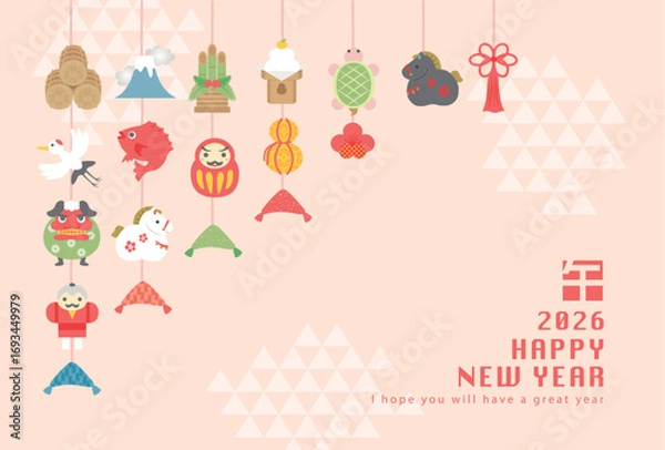 Obraz 2026年午年　つるし飾りの年賀状テンプレート