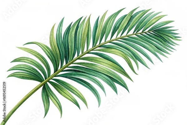 Fototapeta Green palm tree branch isolated on white background