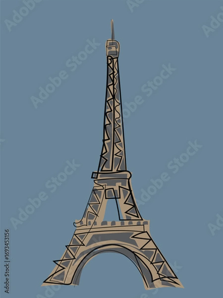 Obraz Eiffel Tower in continuous line drawing on a white background.