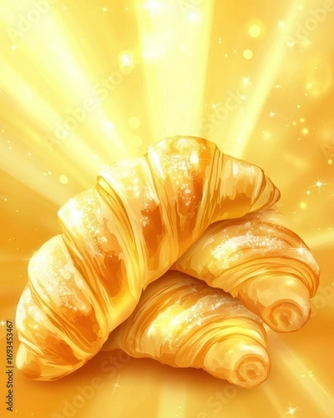 Fototapeta Golden Croissants with Sparkling Light in a Delicious Scene