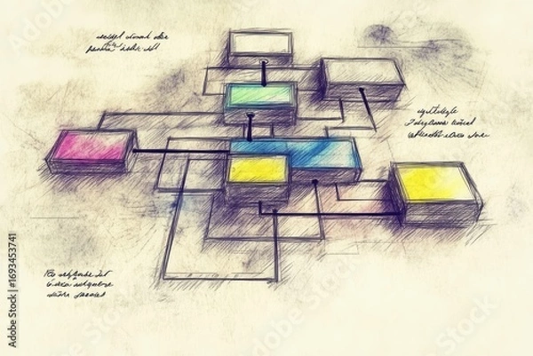 Fototapeta Colorful Flowchart Illustration with Boxes and Connections
