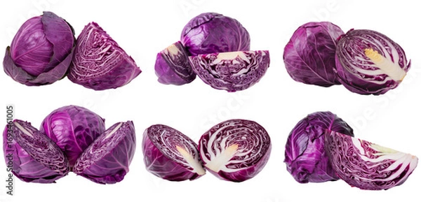 Fototapeta red cabbage collection isolated on white background.